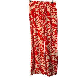 Peach Womens Orange & White Floral Print Pants size Medium wide leg women pants.